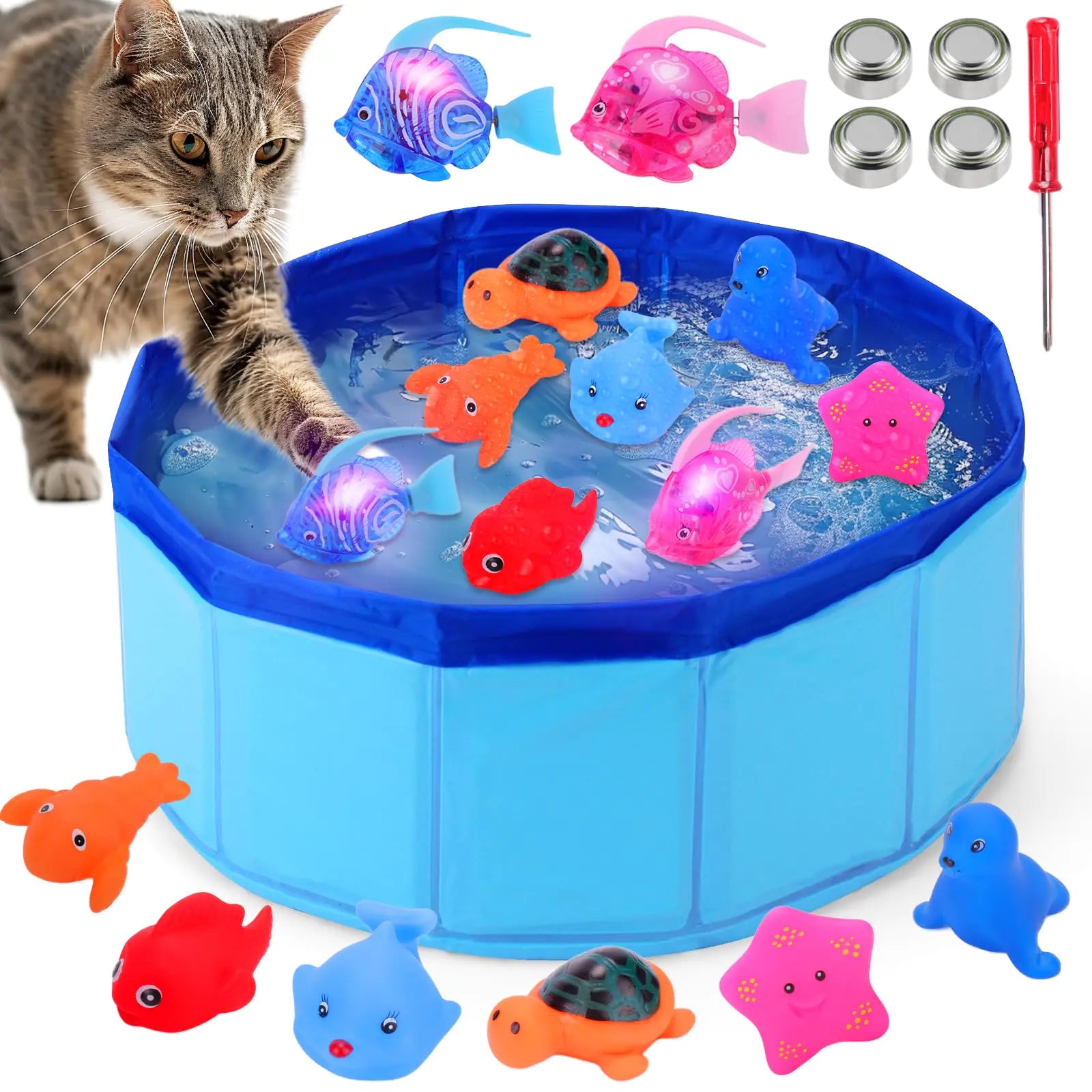 AIERSA Cat Pool with Swimming Robotic Fish ToyCat Water Toys Funny Interactive Cat ToyCat Toys for Bored Indoor CatsInteractive Cat Toys for Indoor Cats to Self Play