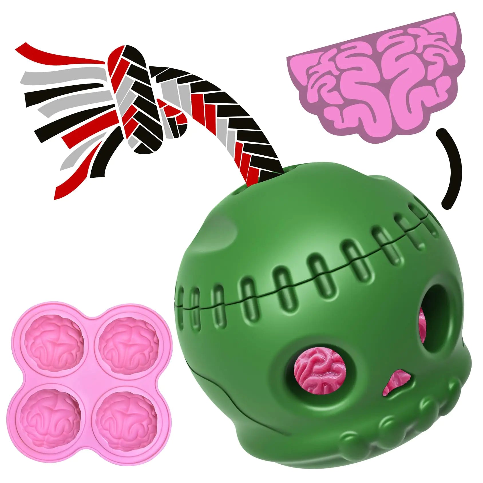 NUTUTIC Dog Toys for Aggressive Chewers Fillable Dog Toys to Keep Them Busy Long-Lasting Dog Chew Toys Ball Treat Dispensing Dog Toy Halloween Dog Toys Skull Ball & Brain Tray Mold Set